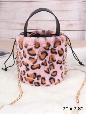 Leopard Print Plush Bucket Bag